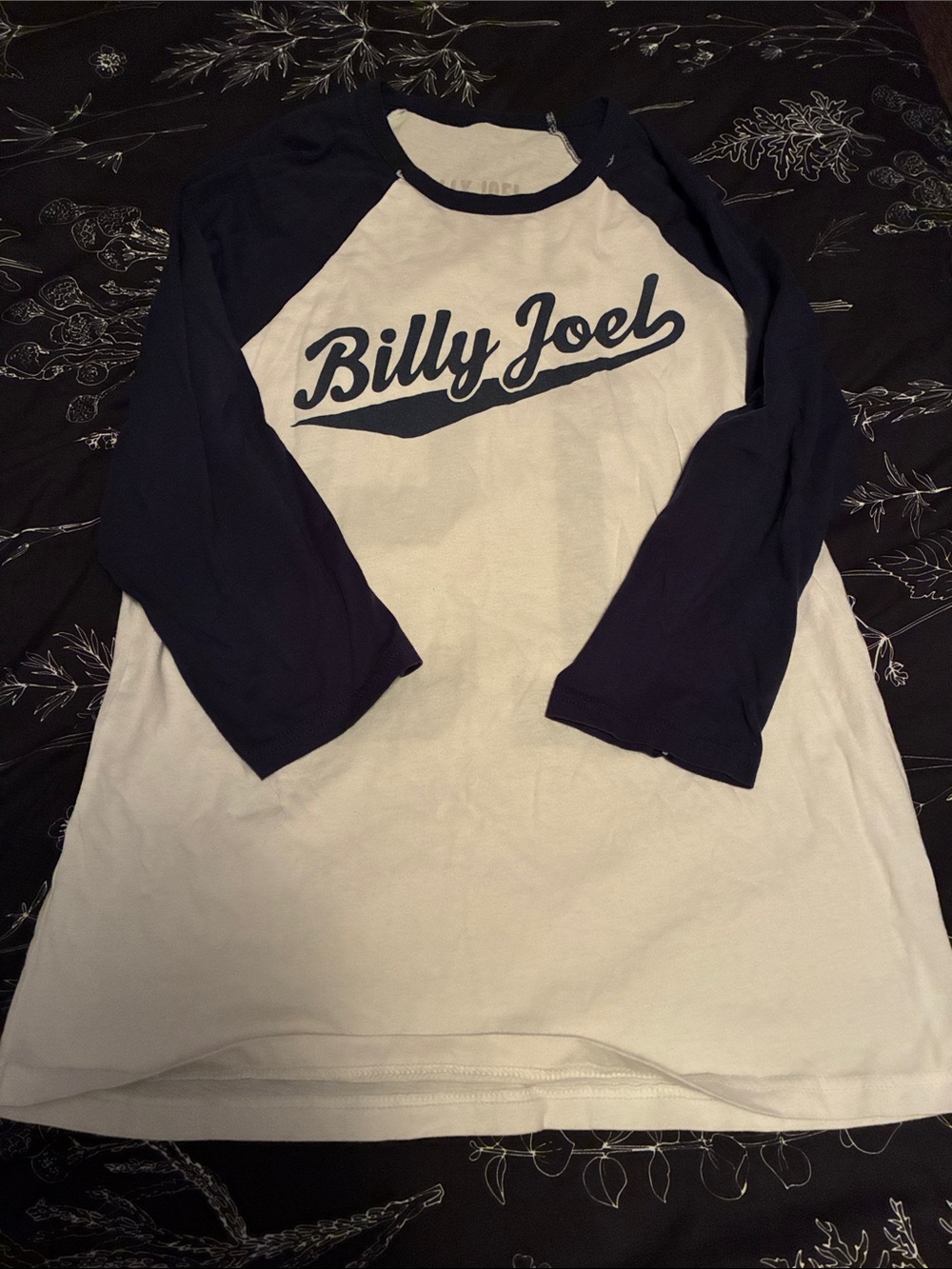 Billy Joel Men’s Raglan Baseball Tee in White and Navy